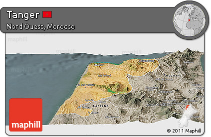 Satellite Panoramic Map of Tanger, semi-desaturated