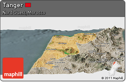 Satellite Panoramic Map of Tanger, semi-desaturated