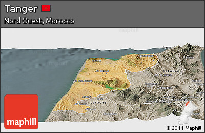 Satellite Panoramic Map of Tanger, semi-desaturated