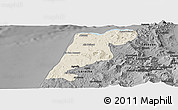 Shaded Relief Panoramic Map of Tanger, darken, desaturated