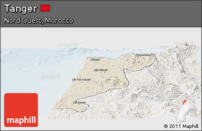 Shaded Relief Panoramic Map of Tanger, lighten