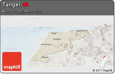 Shaded Relief Panoramic Map of Tanger, lighten