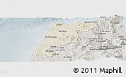 Shaded Relief Panoramic Map of Tanger, semi-desaturated