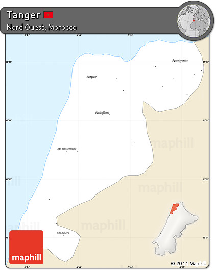 Classic Style Simple Map of Tanger, single color outside