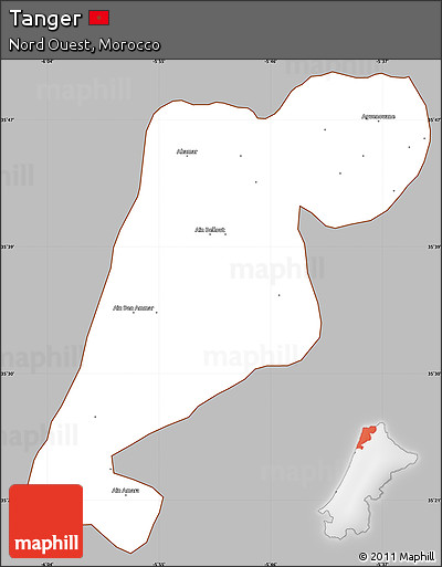 Gray Simple Map of Tanger, cropped outside