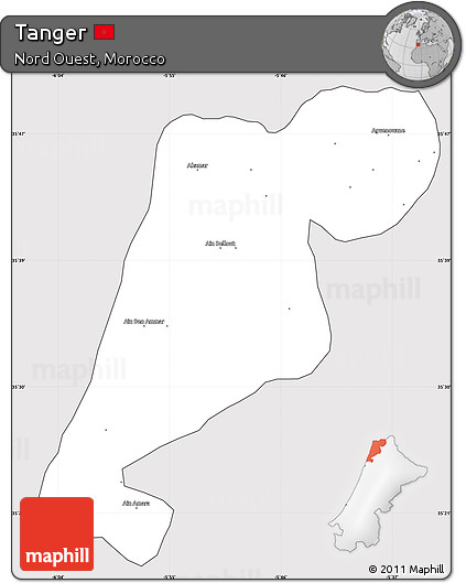 Silver Style Simple Map of Tanger, cropped outside