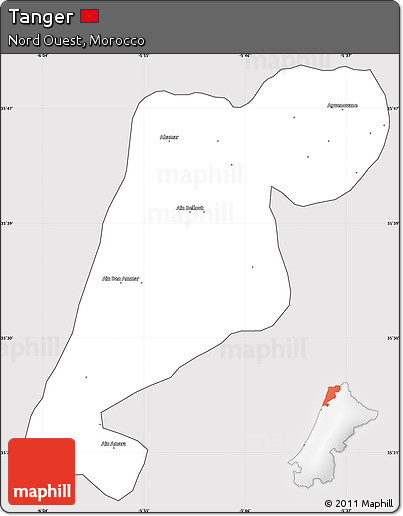 Silver Style Simple Map of Tanger, cropped outside