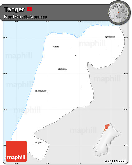 Silver Style Simple Map of Tanger, single color outside