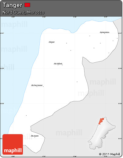 Silver Style Simple Map of Tanger, single color outside