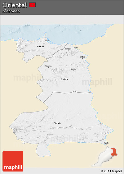 Classic Style 3D Map of Oriental, single color outside