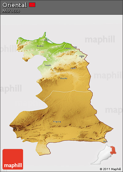 Physical 3D Map of Oriental, cropped outside