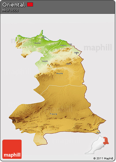 Physical 3D Map of Oriental, cropped outside