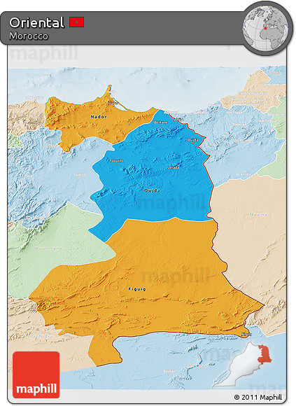 Political 3D Map of Oriental, lighten