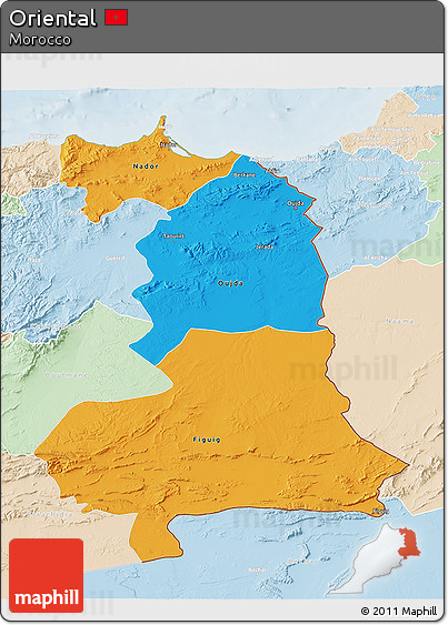 Political 3D Map of Oriental, lighten