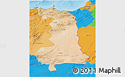Satellite 3D Map of Oriental, political shades outside