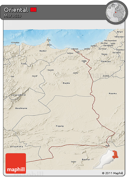 Shaded Relief 3D Map of Oriental