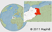 Savanna Style Location Map of Oriental, highlighted country, hill shading