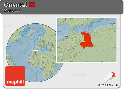 Savanna Style Location Map of Oriental, hill shading