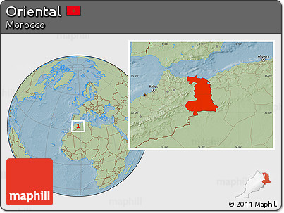 Savanna Style Location Map of Oriental, hill shading