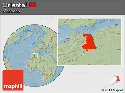 Savanna Style Location Map of Oriental, hill shading