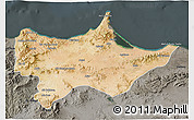 Satellite 3D Map of Nador, darken, semi-desaturated