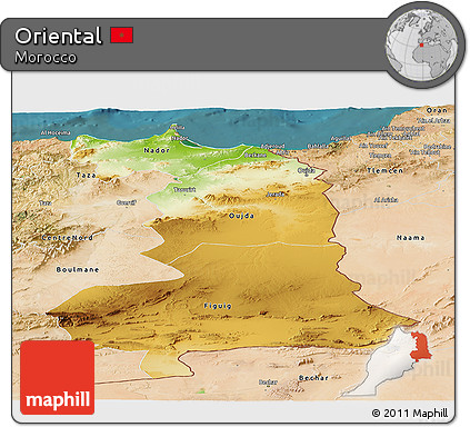Physical Panoramic Map of Oriental, satellite outside