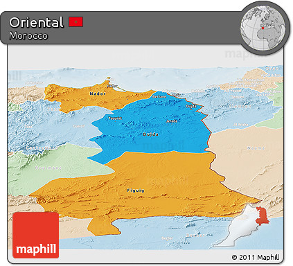 Political Panoramic Map of Oriental, lighten