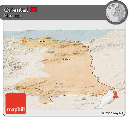 Satellite Panoramic Map of Oriental, lighten