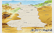 Shaded Relief Panoramic Map of Oriental, physical outside