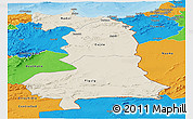 Shaded Relief Panoramic Map of Oriental, political outside