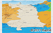 Shaded Relief Panoramic Map of Oriental, political shades outside