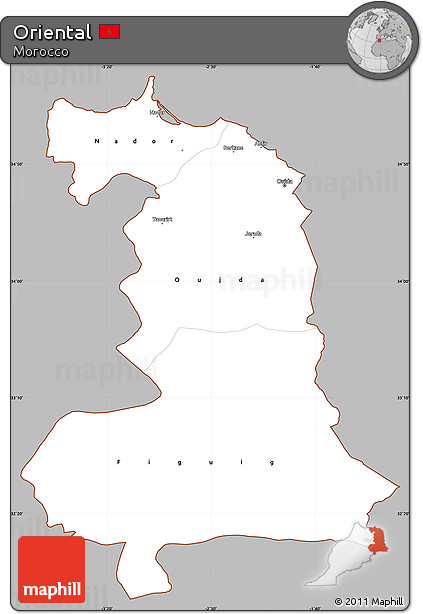 Gray Simple Map of Oriental, cropped outside