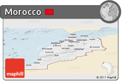 Classic Style Panoramic Map of Morocco, single color outside