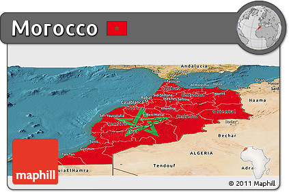 Flag Panoramic Map of Morocco, satellite outside