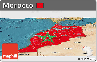 Flag Panoramic Map of Morocco, satellite outside