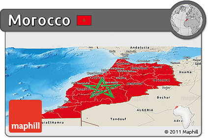 Flag Panoramic Map of Morocco, shaded relief outside