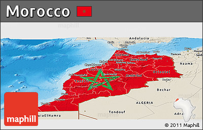 Flag Panoramic Map of Morocco, shaded relief outside