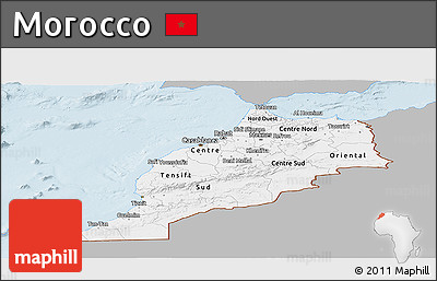 Gray Panoramic Map of Morocco, single color outside