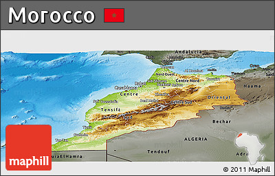 Physical Panoramic Map of Morocco, darken, semi-desaturated, land only
