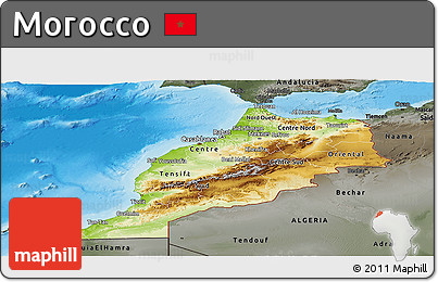Physical Panoramic Map of Morocco, darken, semi-desaturated, land only