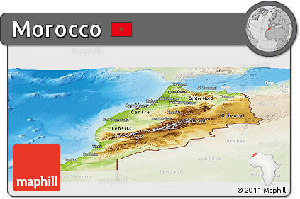 Physical Panoramic Map of Morocco, lighten, land only