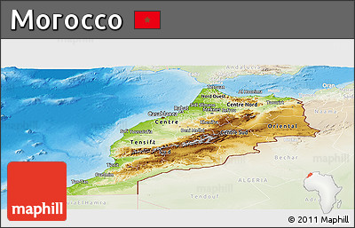 Physical Panoramic Map of Morocco, lighten, land only