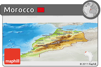 Physical Panoramic Map of Morocco, lighten, semi-desaturated, land only