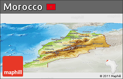 Physical Panoramic Map of Morocco, lighten, semi-desaturated, land only