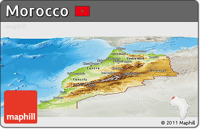 Physical Panoramic Map of Morocco, lighten, semi-desaturated, land only