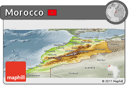 Physical Panoramic Map of Morocco, semi-desaturated