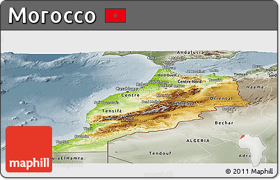 Physical Panoramic Map of Morocco, semi-desaturated