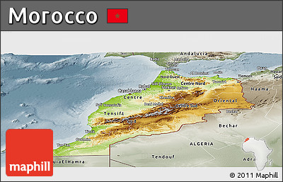 Physical Panoramic Map of Morocco, semi-desaturated