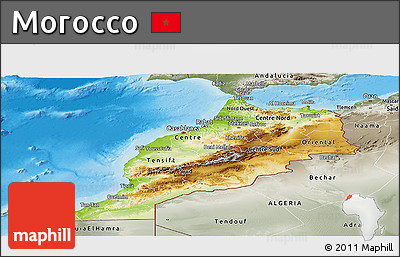 Physical Panoramic Map of Morocco, semi-desaturated, land only
