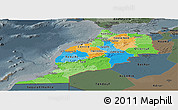 Political Panoramic Map of Morocco, darken, semi-desaturated